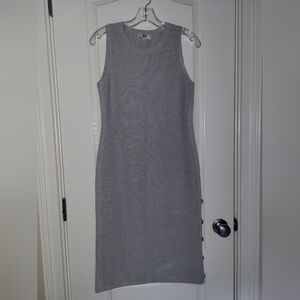 E3 Etcetera Cotton Blend Grey Sleeveless Sweater Dress with Side Split & Buttons